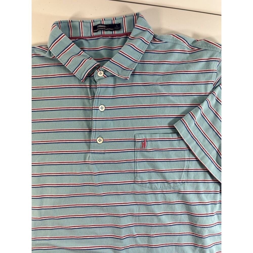 Johnnie O Mens Polo Short Sleeve Shirt Large Blue Striped Golf Active‎ Stretch